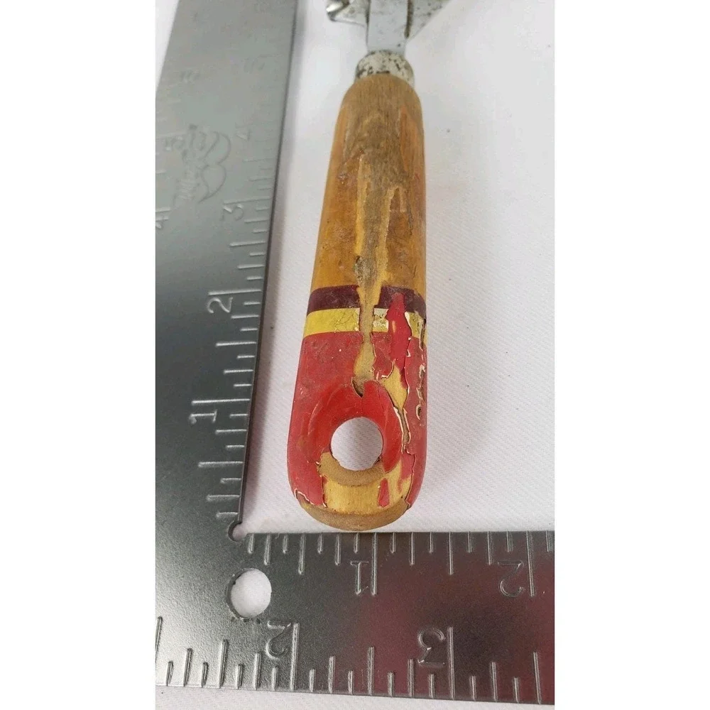 Vintage Multi Can Bottle Opener Tempered Tool‎ Steel Red Wood Chippy Handle USA